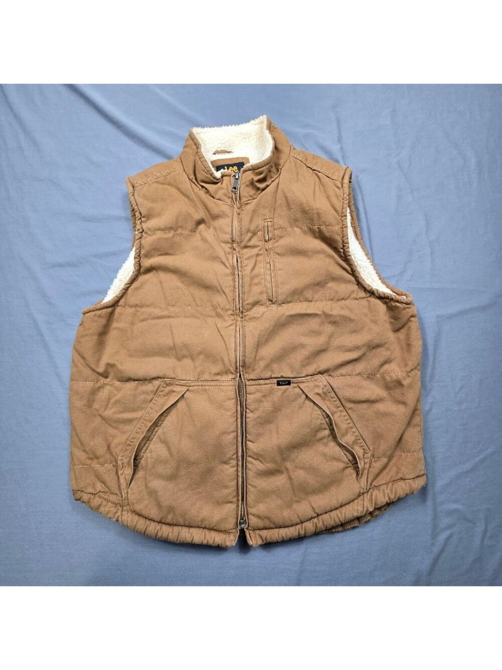 Lee Mens XL Sherpa Lined Canvas Vest Brown Sleeveless